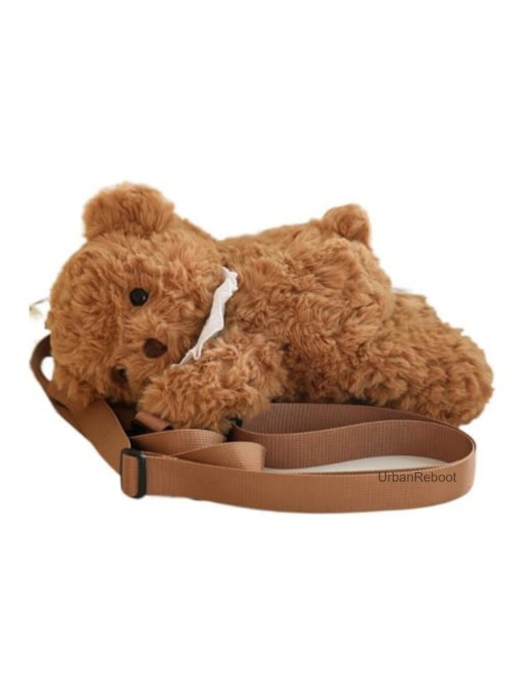 Plush Mini Bear Crossbody Bag Fluffy Faux Leather Adjustable Strap